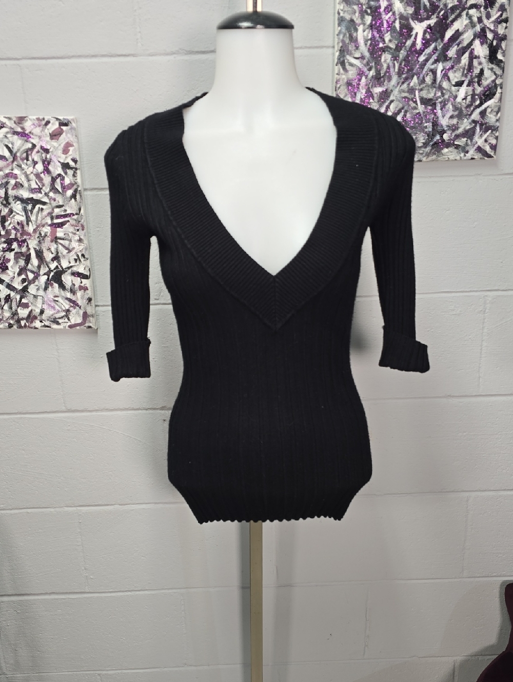 It's Our Time Black Deep V-Neck Ribbed Sweater
